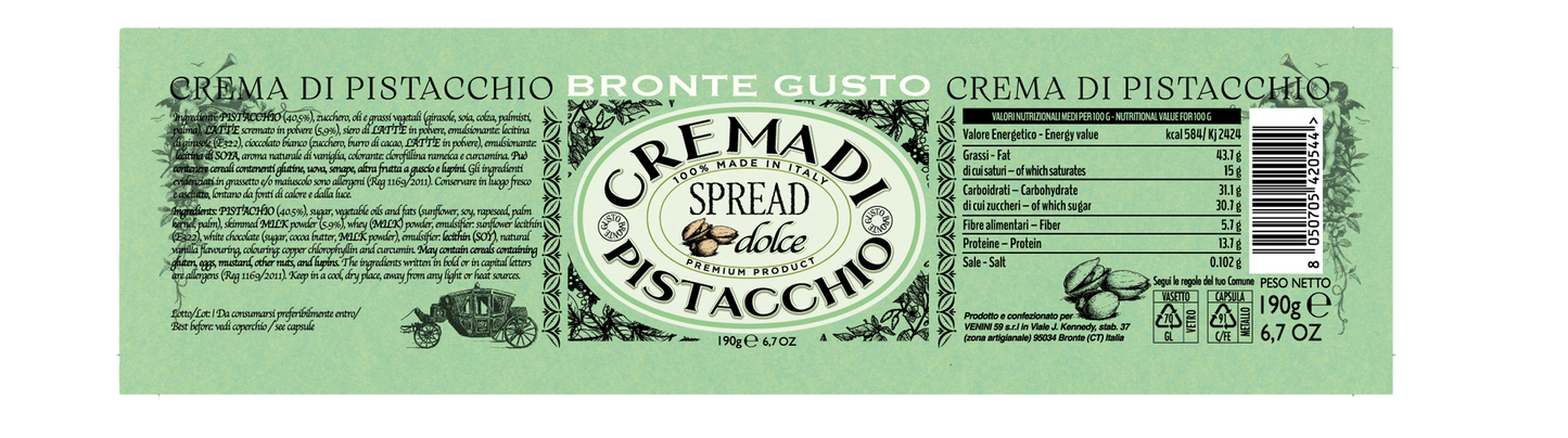 Crema di Pistacchio Spread Bronte Gusto – L’Autentico Oro Verde Italiano (41.5% Pistacchi)