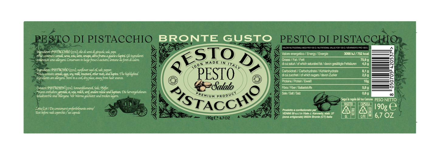 Pesto di Pistacchio Bronte Gusto – L'Autentico Verde Salato di Sicilia (55% Pistacchi)